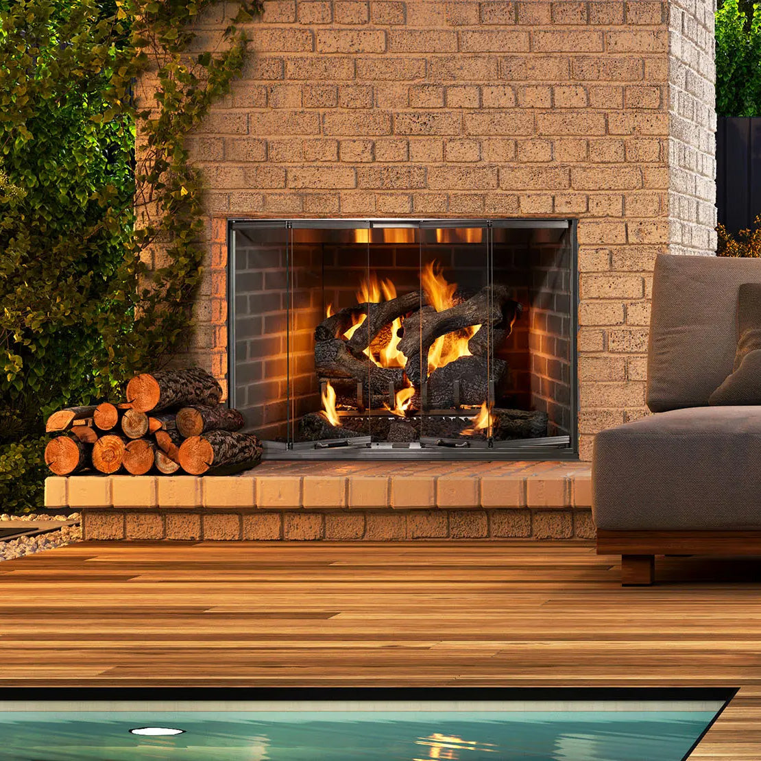 Wood burning fireplace
